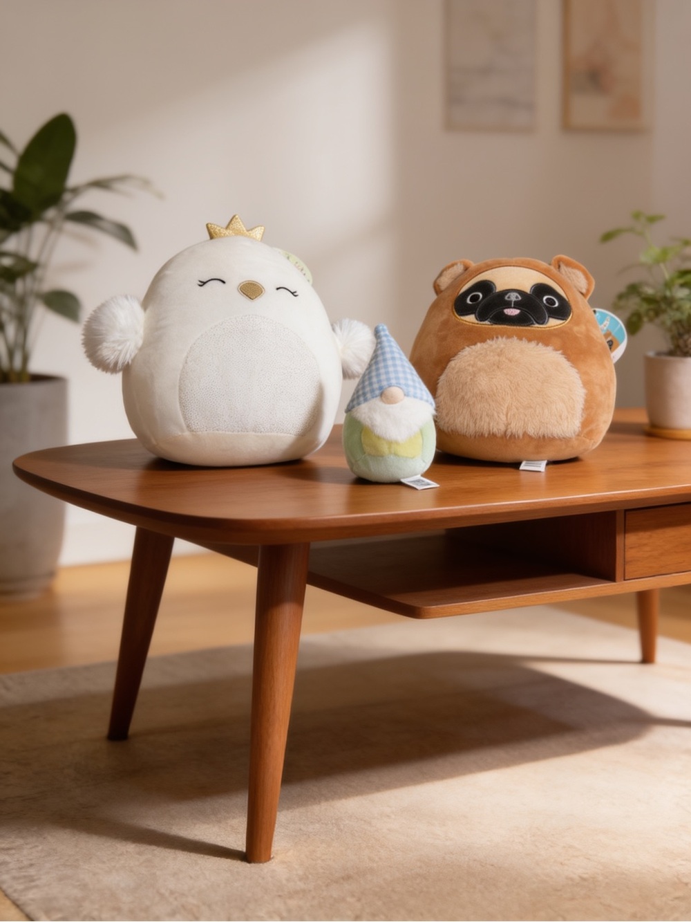 Squishmallows Cream Penguin and Brown Pug Plush Set